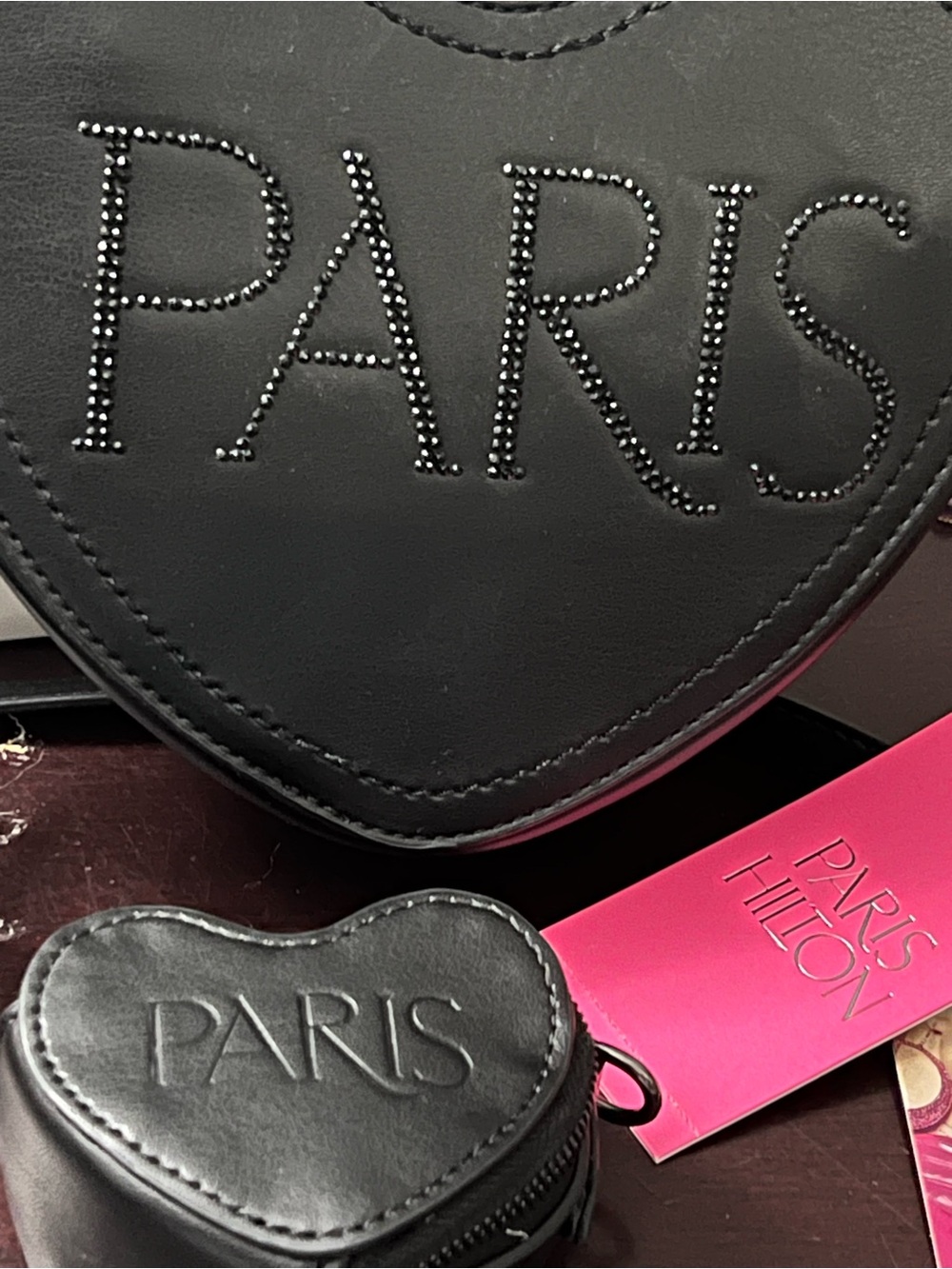 Paris Hilton Black Heart Mini Crossbody with Stud Logo